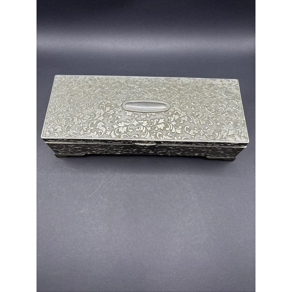 Vintage International Silver Co. Jewelry Box - Silver Plated, Floral Repousse